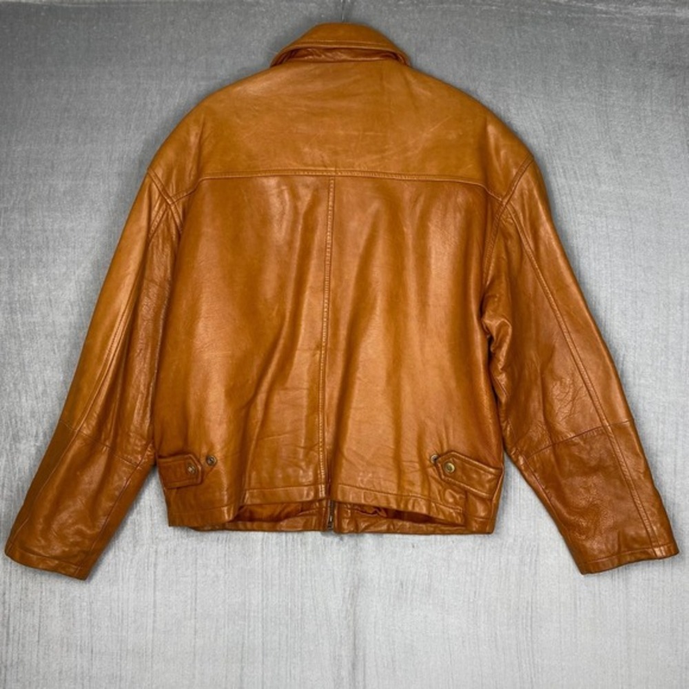 Vtg Andrew Marc Leather Jacket Mens XL Cognac Brown Zip Bomber Made in Korea - Picture 2 of 12